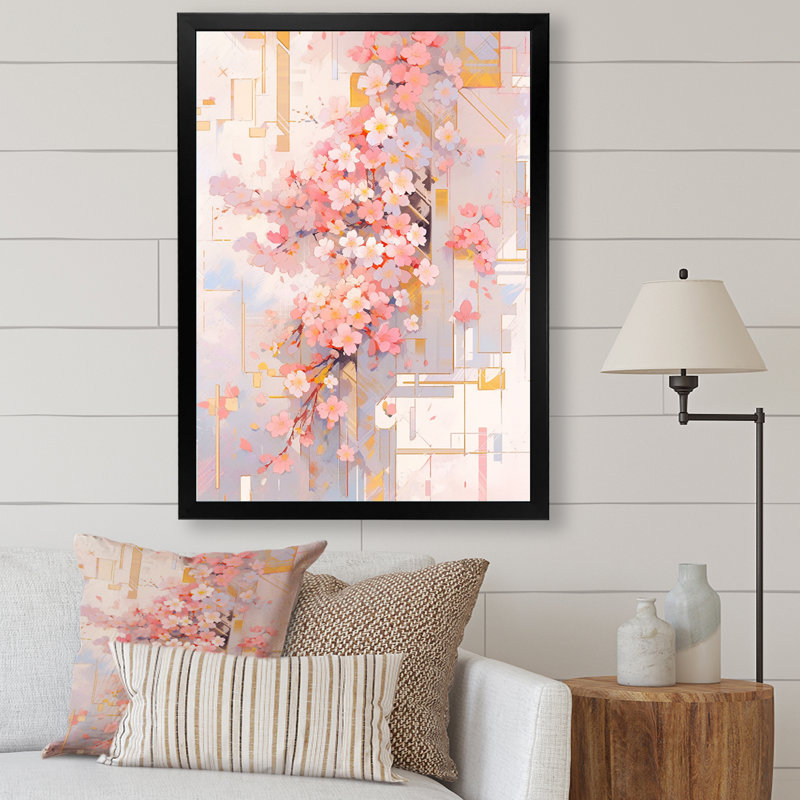 Contemporary Cherry Blossom Bold Stripes - Art mural sur toile Cherry Blossom, H 32 po x l 24 po x P 1 po