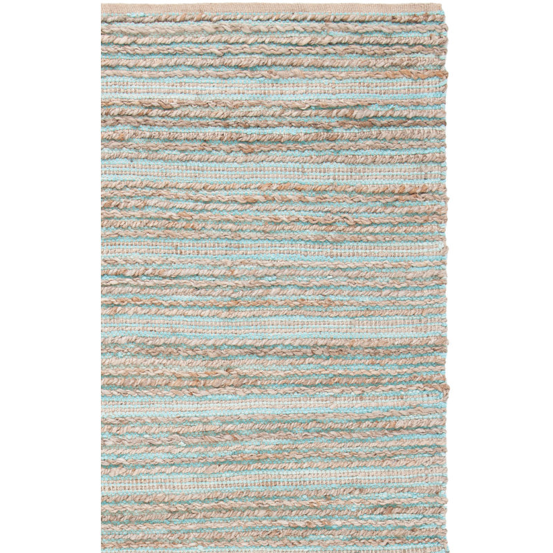 Winthrop Hand Woven Jute/Cotton Striped Rug in Aqua, Rectangle 4' x 6'