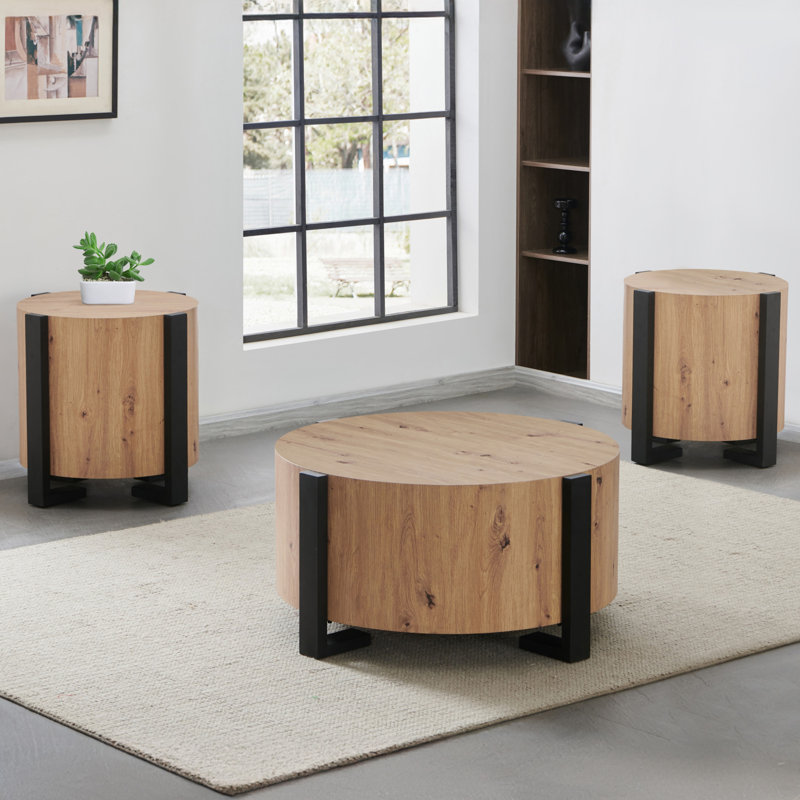 Ensemble de table ronde en bois Amil