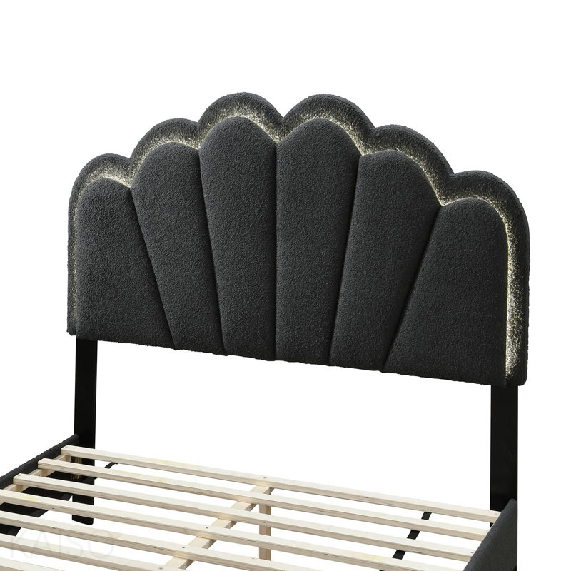 Lit double en tissu de laine gris anthracite