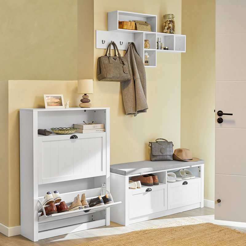 14 Pair Flip Down Shoe Storage, 110cm H x 80cm W x 24cm D, White