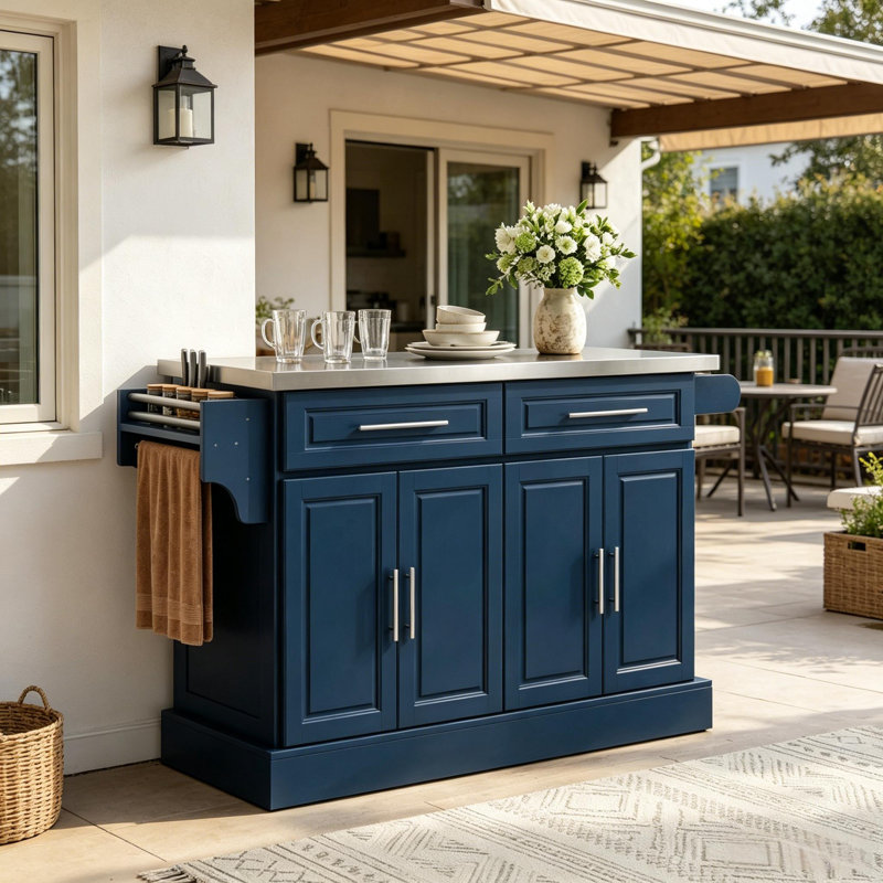 Îlot de cuisine de style nordique, armoire de rangement de cuisine, chariot de cuisine sur roulettes, Bleu