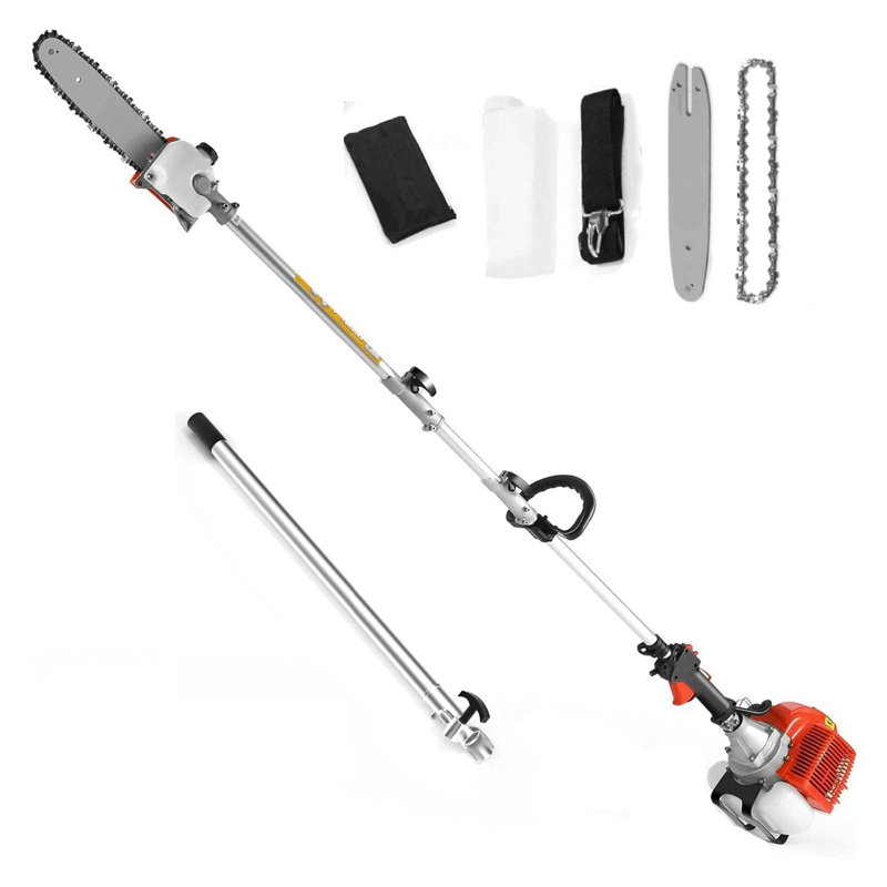 Scie à perche motorisée, 48 cm³, moteur thermique 2 temps, pour l'élagage d'arbres, avec une rallonge sans fil de 4,9 m (16 pi) de longueur et une capacité de coupe de 29 cm (11,5 po). Idéale pour l'élagage, la taille des arbustes et la coupe des branches.