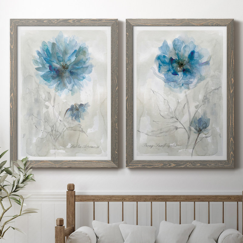 Dahlia - ensemble de 2 reproductions d'art, Pas de tapis, Toile avec cadre gris, H 37,5 po x l 55 po x P 1,5 po