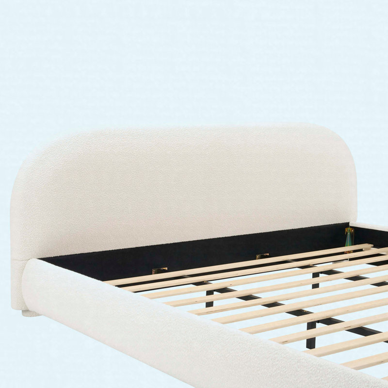 Lit tapissier en tissu de style crème, lit double simple de style moderne, très grand lit, Très grand, Crème