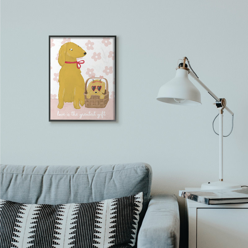 « dog family love rose yellow animal », impression, H 16 po x l 20 po, Giclée encadrée noir minuit