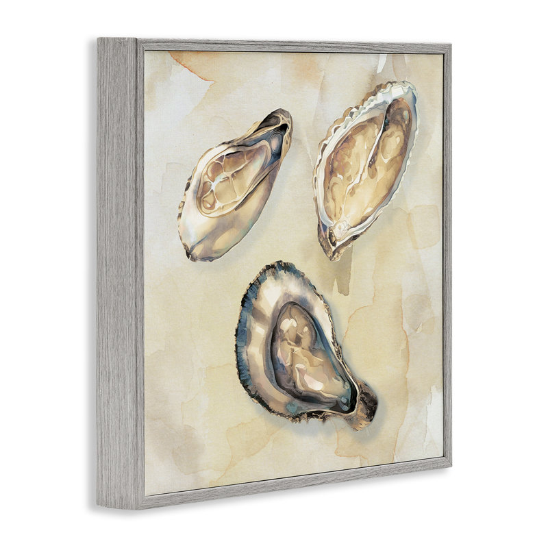 Oyster Trio sur toile beige encadrée, design par CAD, Estampe numérique Farmhouse, H 17 po x l 17 po