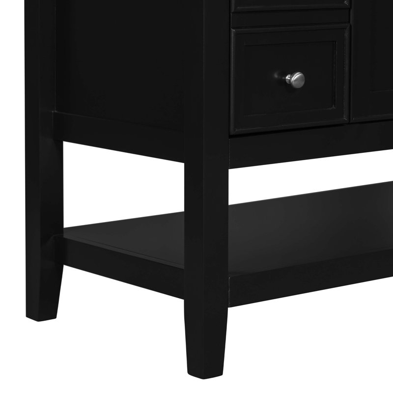 36" Black Solid Wood and MDF Freestanding Bathroom Vanity