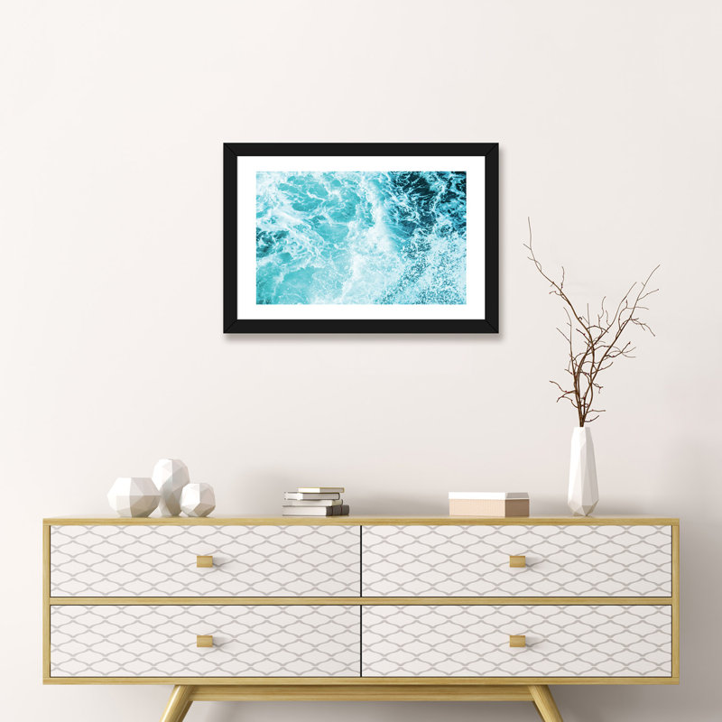 «Perfect Ocean Sea Waves» - Impression sur papier avec cadre flottant, Papier beaux-arts encadré noir