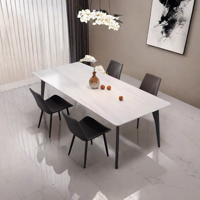 Modern Simple Rock Plate Dining Table Sets 4 - Person Four Leg Dining Set, 29.52"H x 55.11"L x 31.49"W