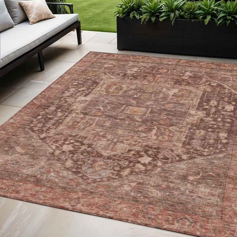 Tapis intérieur lavable à motif de médaillon 5 pi x 8 pi bourgogne