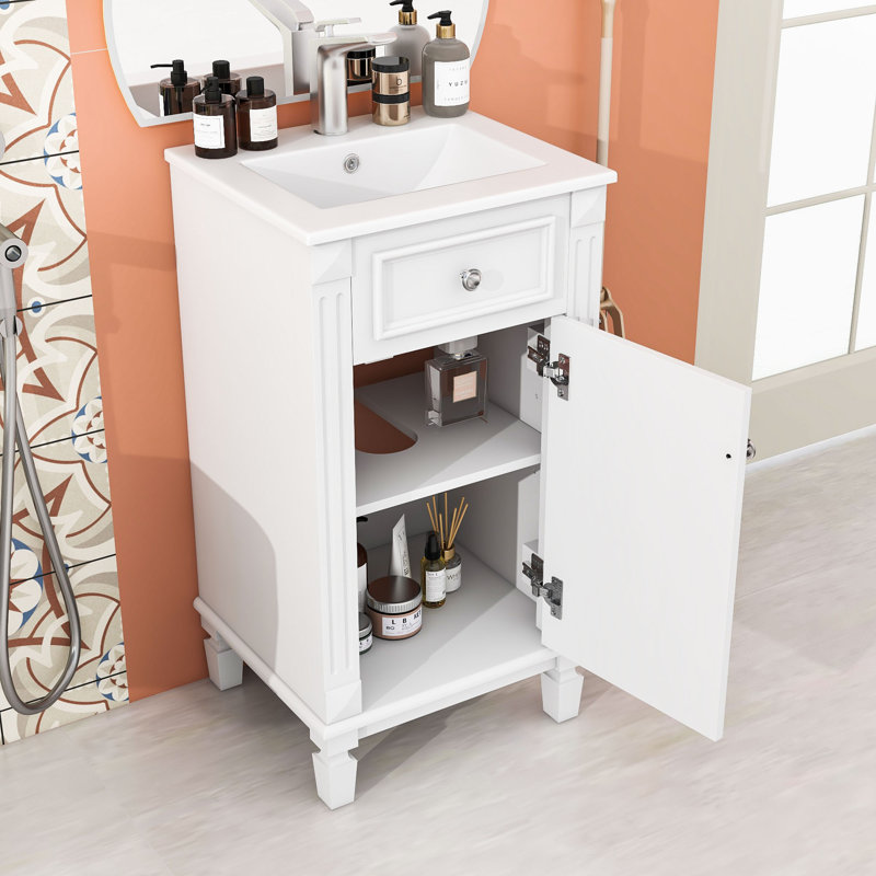 Meuble-lavabo avec lavabo et tablette réglable, Blanc