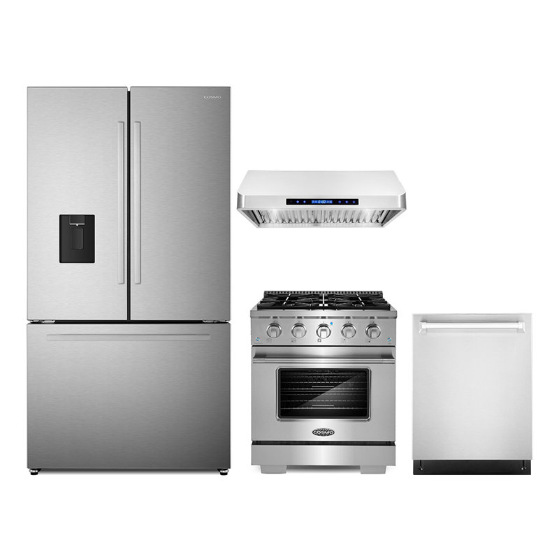 Ensemble de cuisine 4 pièces avec hotte de cuisinière à gaz 30 po sous hotte de cuisine encastrée encastrée 24 po et réfrigérateur à porte française