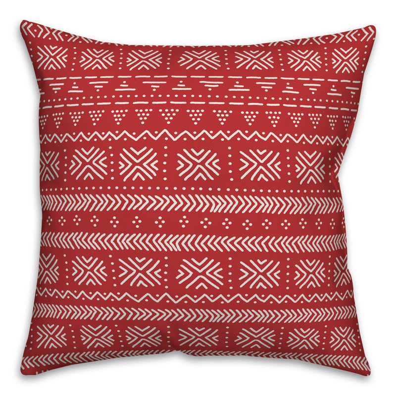 Throw Pillow, 18" x 18", Red/White Geometric 3