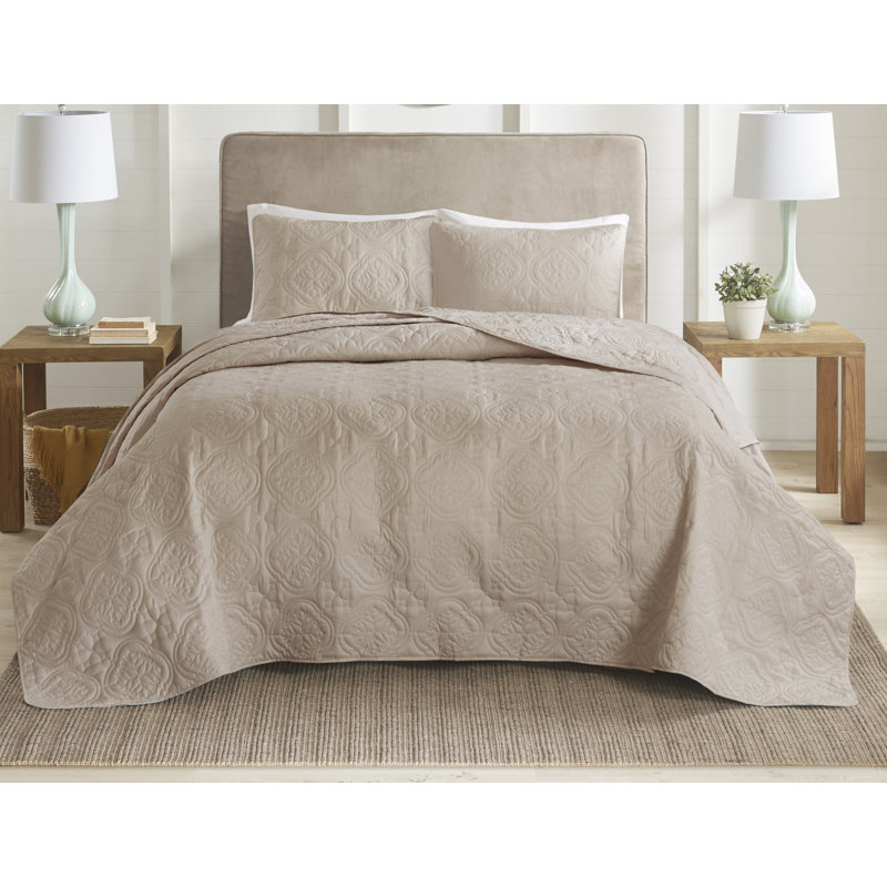 Khaki Full Microfiber Reversible Bedspread Set