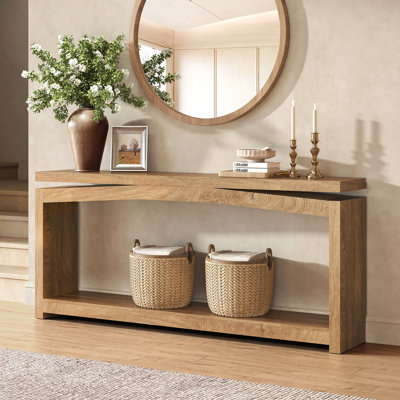 70 Inch Console Table with Storage Shelf, 2-Tier Entryway Table | Long Console Table for Living Room, Farmhouse Entrance Table, Wood Sofa Table Behind