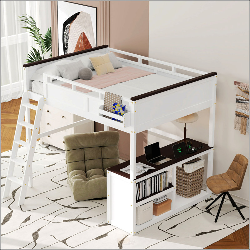 Grand lit mezzanine avec bureau