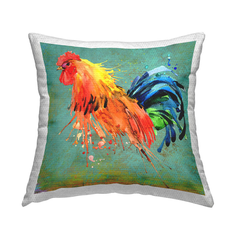 Coussin d'extérieur à imprimé abstrait Modern Rooster par Karen Smith