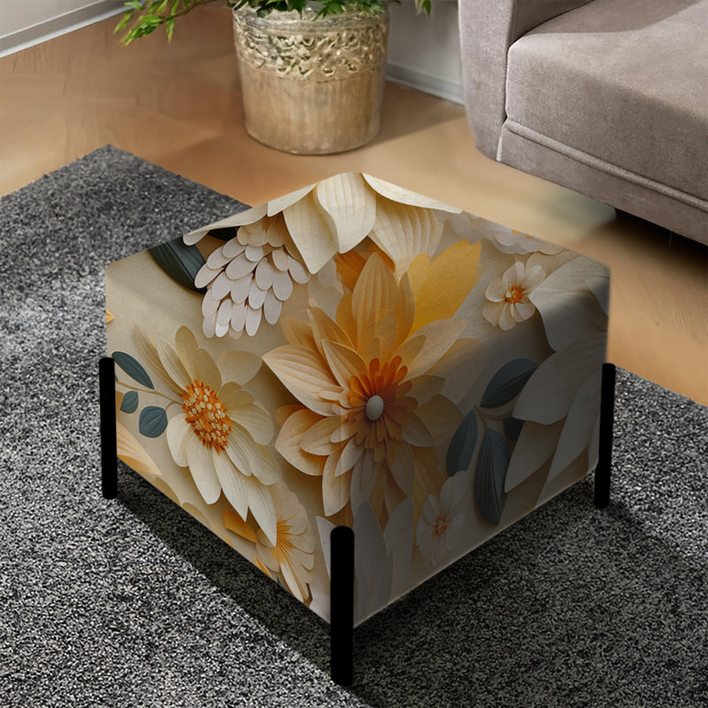 Blanc et beige Dahlia Floral Bloom I - Repose-pieds carré floral