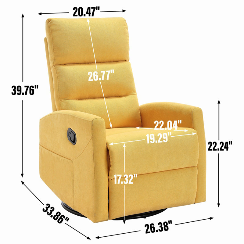Fauteuil inclinable manuel à bascule et pivotant en tissu pour salon, jaune, Yellow Polyester