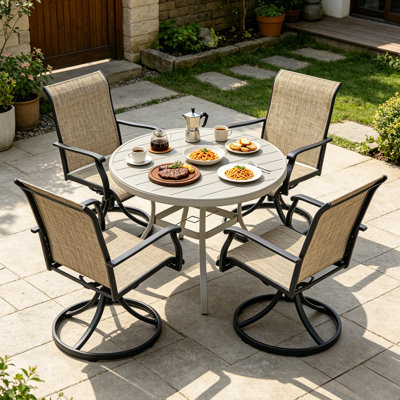 4-Person Outdoor Patio Dining Set with Swivel Chairs and Round Table, Built-In Umbrella Hole, Weather-Resistant Furniture Set for Backyard, Lawn, Poolside & Deck