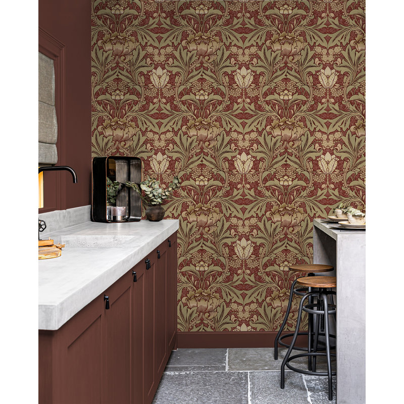 Papier peint floral Nakieshia, Argile rouge / lichen