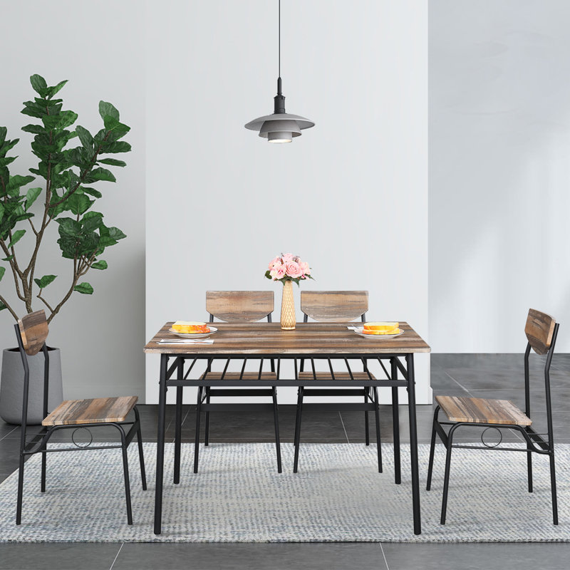 Capp 4 - Person Four Leg Dining Set, Brown Oak, Black