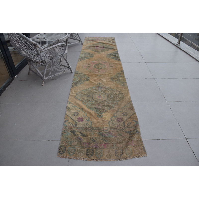 Tapis de couloir turc vintage vert pour décoration intérieure bohémienne, idéal pour la cuisine ou les escaliers