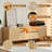 Heyer Large Wood Rattan TV Stand for TVs up to 75" with LED Light and Charging Station, Coastal Media Console Table, Multimedia Storage Furniture with 2 Drawers, Lighting TV Cabinet-87490487