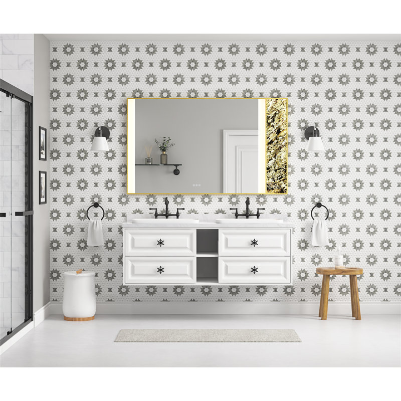 Armoire de salle de bain avec tiroirs de rangement et tablettes ouvertes, H 21,02 po x l 60,02 po x P 23,02 po