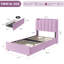 Cadre de lit simple à DEL avec tête de lit à rangement XL, cadre de lit pour enfant avec 2 tiroirs, lit plateforme tapissier Boucle pour fille, tête de lit chic avec ondulé et bibliothèque, aucun sommier nécessaire, mauve-613234694