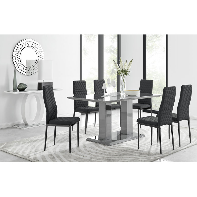 Eubanks Dining Set with 6 Chairs, Black/Black