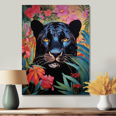 Black Panther In Colorful Jungle Landscape III - Panther Animal Wall Art Print