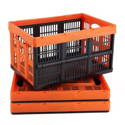 Plastic Collapsible Storage Basket, 45L 3 Packs, Folding Stackable Storage Containers/Bins With Handles, Large Heavy Duty Containers For Clothes, Toys, Books, Snack, Shoes And Grocery Organizing
