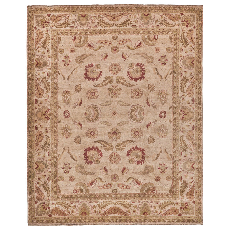Ivory Floral Hand-Knotted Wool Rectangular Area Rug 11'7" x 14'4"