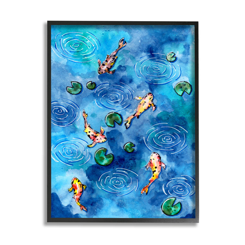 «Koi Fish Ripples Pond Lilies», estampe numérique par Sebastian Grafmann, H 14 po x l 11 po x P 1,5 po