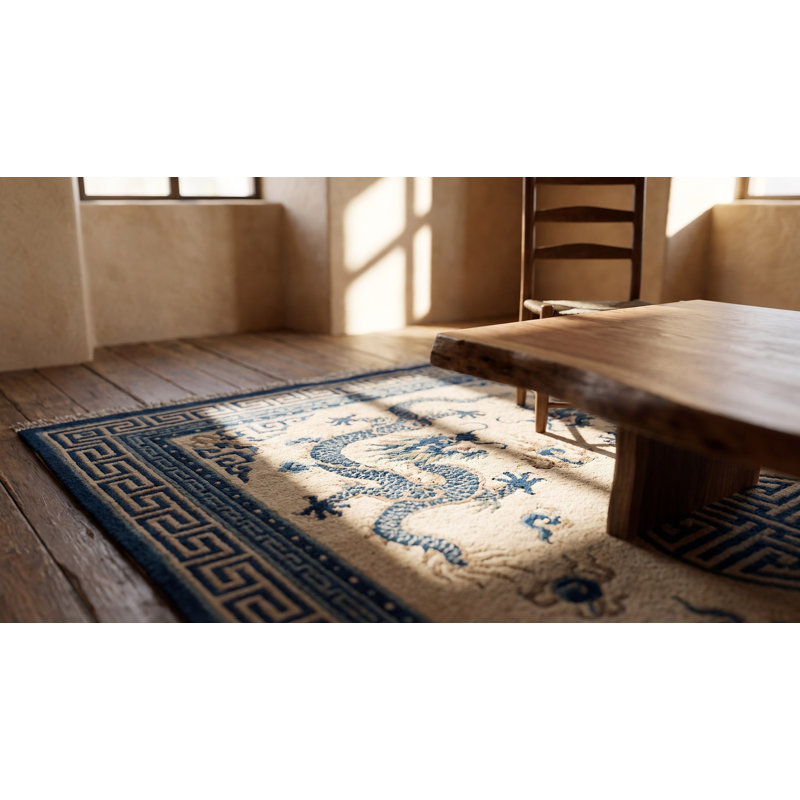 Tapis chinois antique en laine Dragon