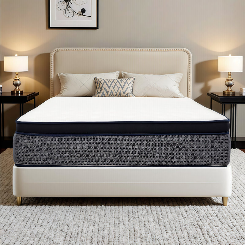 14 Inch Cooling Euro Top Hybrid Mattress with Ice Yarn Cover, Gel Memory Foam & Pocket Coils for Pressure Relief and Motion Isolation
