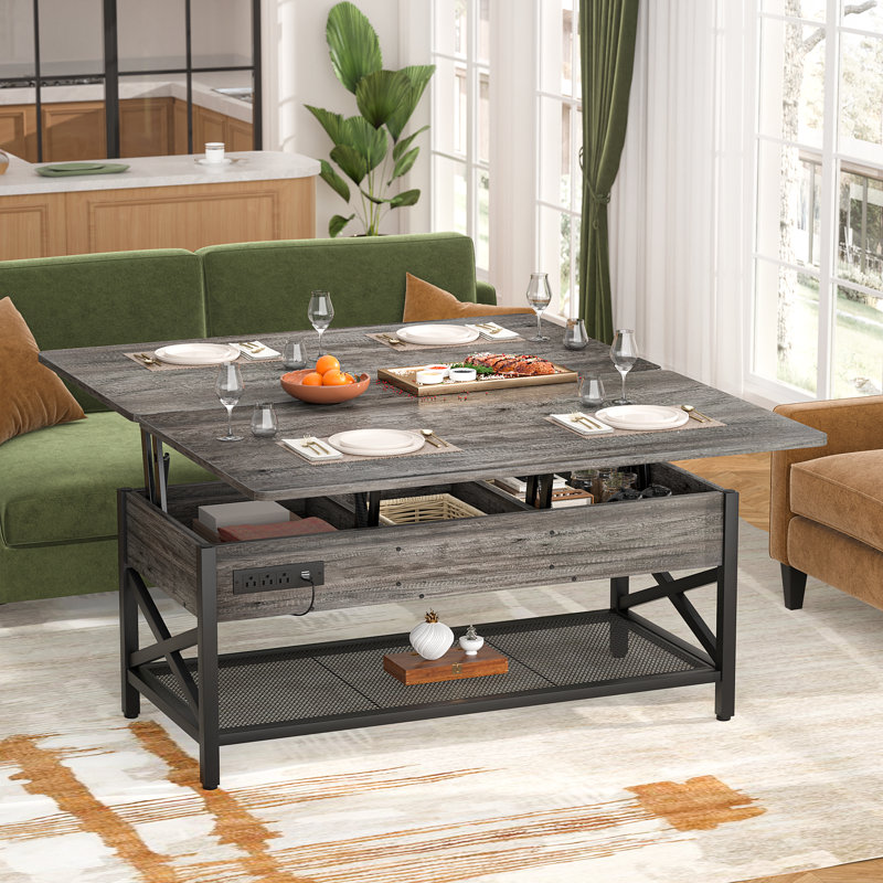 Table basse Kristien, Plateau en bois de chêne / base noire