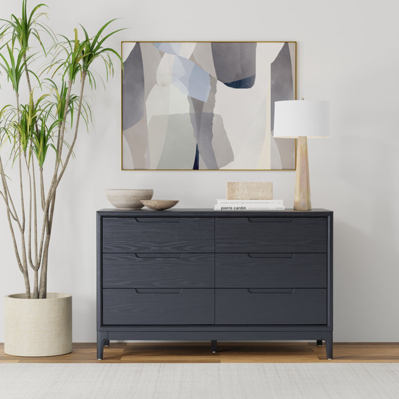 Rise 51" W 6-Drawer Solid and Manufactured Wood Double Dresser , Black