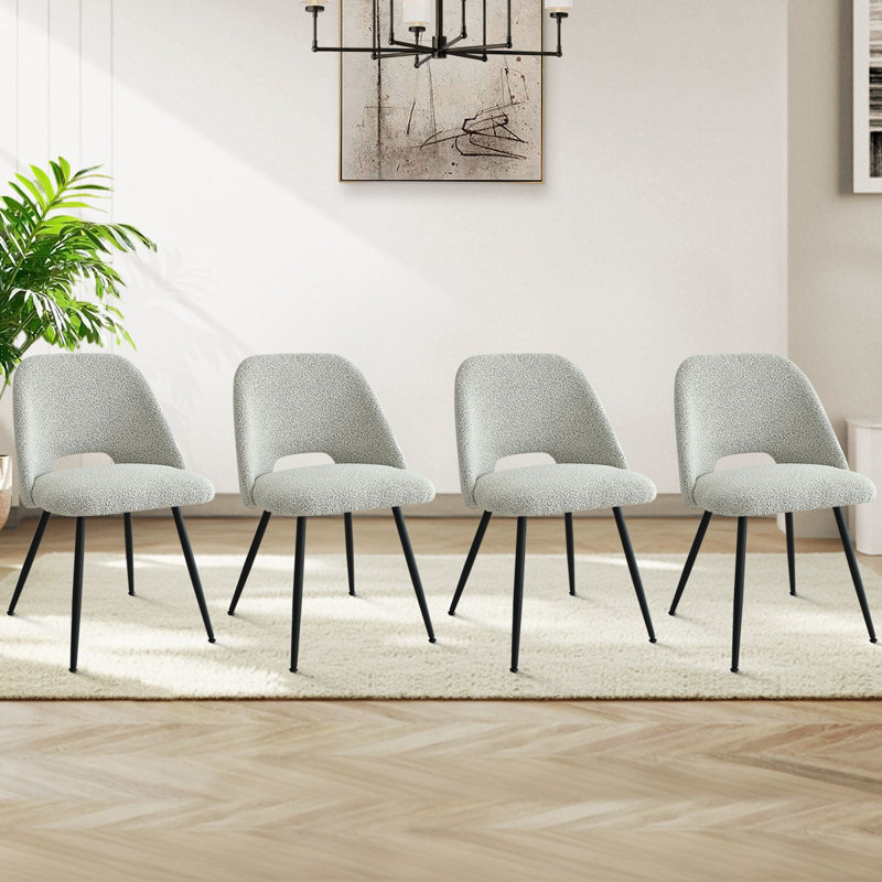 Chaise rembourrée en tissu à dossier ouvert Benjamin, Boucle gris
