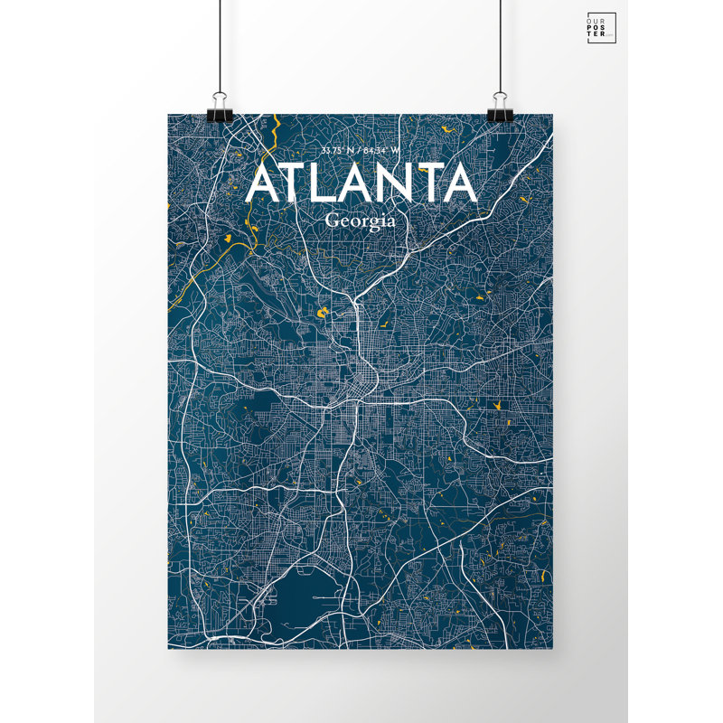« atlanta city map », reproduction d’impression sur affiche en forme de amusante, H 17 po x l 11 po