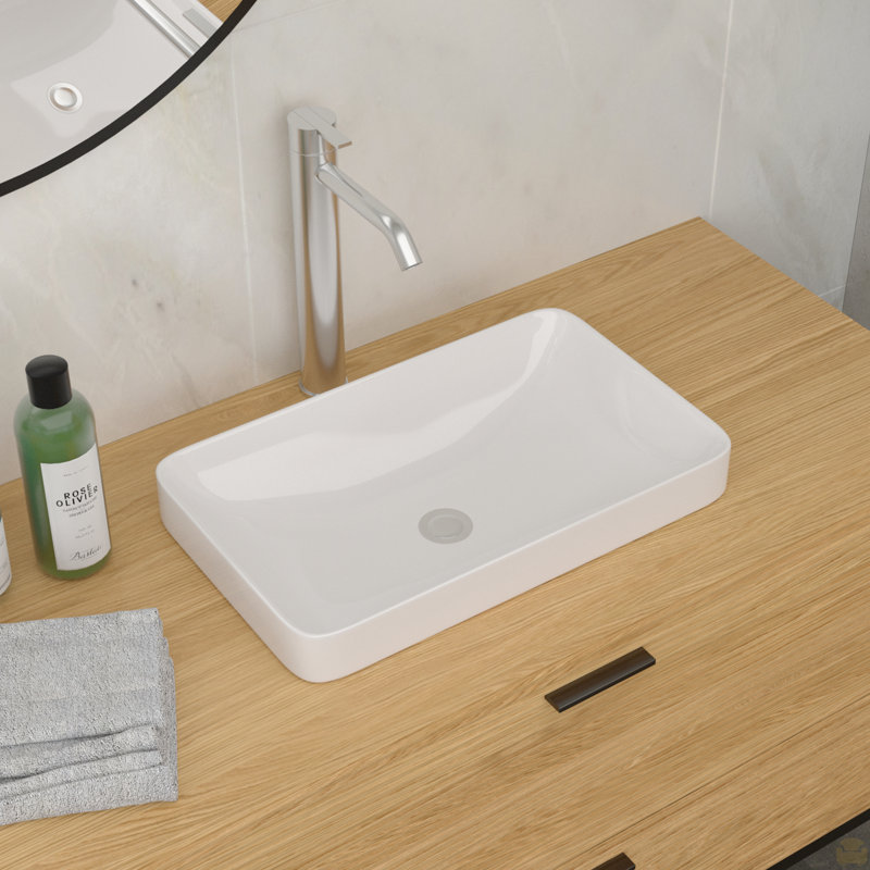 19"X12" White Semi-Recessed Ceramic Bathroom Sink