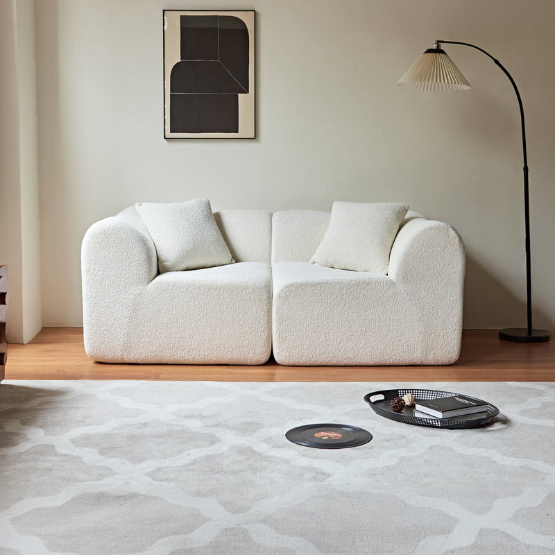 Canapé 2 places en velours avec coussins, Beige