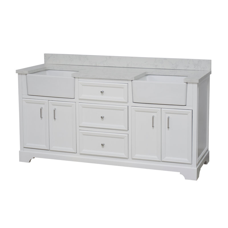 Ensemble de meuble-lavabo double 72 po Emiliano, Blanc, Carrare d'ingénierie