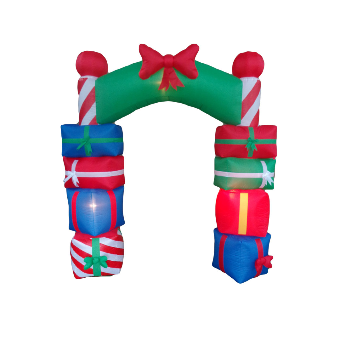 8 Foot Tall Merry Christmas Lighted Inflatable Stacked Colorful Gift Boxes Archway with Red Bow Tie Indoor / Outdoor Happy Holiday Blow Up Yard Garden Decoration The Holiday Aisle®