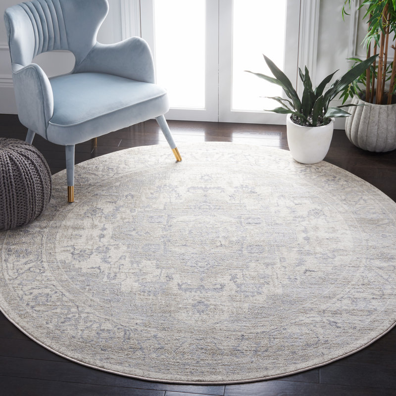 Tapis oriental ivoire / gris Aurich, Rond 6 pi 7 po