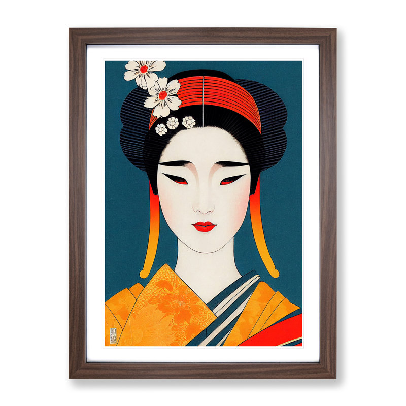 Face Of A Geisha No.3 - Single Picture Frame Print, 34cm H x 25cm W x 2cm D, Walnut