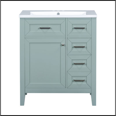 30" Bathroom Vanity With Sink Combo, Green Bathroom Cabinet With Drawers, Solid Frame And MDF Board