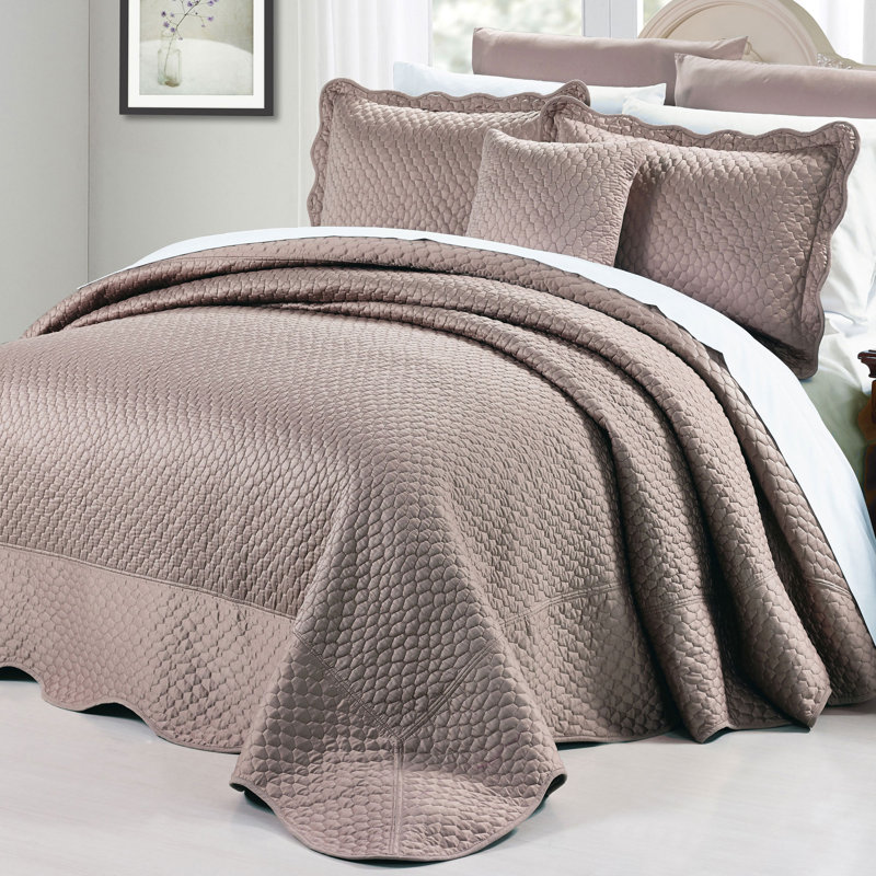 4 Piece Matte Satin Bedspread Set, King Comforter + 3 Additional Pieces, Burgundy